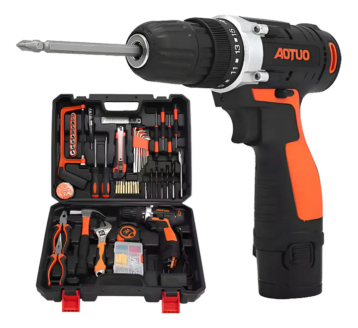 Taladro Destornillador Inalambrico 12 V + Kit De Herramienta Negro