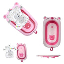 Tina Bañera Para Bebe Plegable Cojin Acolchado + Base Alta Color Rosa Oso