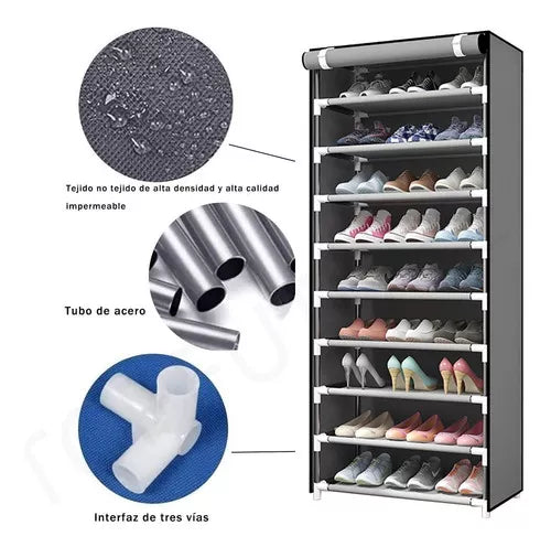 Zapatera Closet De 9 Niveles Armable Color Gris