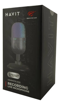 Micrófono USB omnidireccional para jugadores Mesa Havit Gk52 Rgb, negro