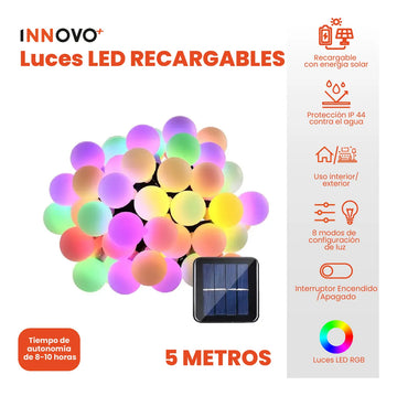 Luces Navideñas 5 Metros Panel Solar Rgb Secuencial Decora