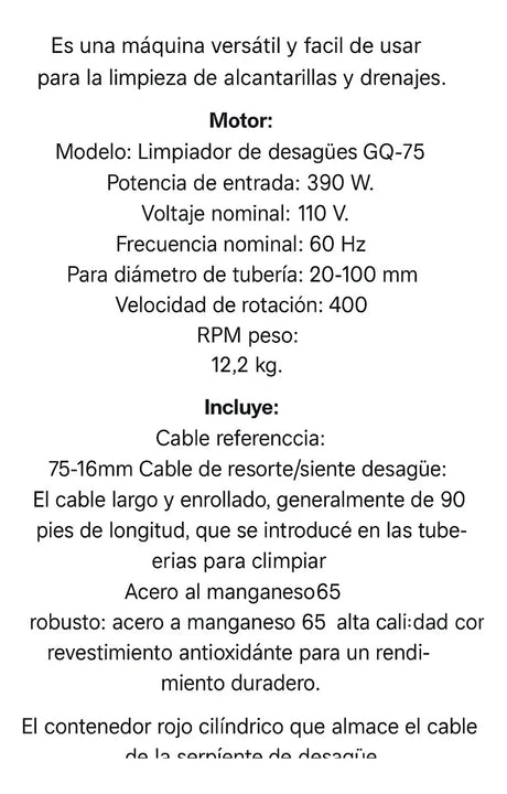 Sonda Eléctrica Maquina Destapa Cañerias Industrial Tuberia