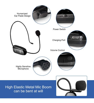 Micrófono Inalámbrico De Diadema ó de Mano UHF12 Color Negro Xiaokoa