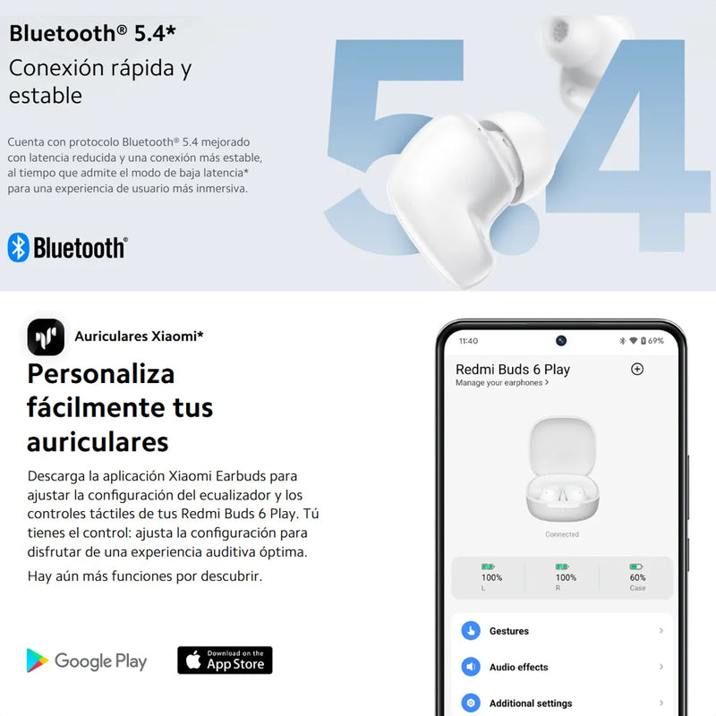Xiaomi Redmi Buds 6 Play Auriculares Táctil Manos Libres Blk Negro