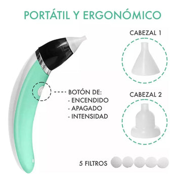 Aspirador Limpieza Nasal Para Bebe Niño Eléctrico Automatico Color Verde claro