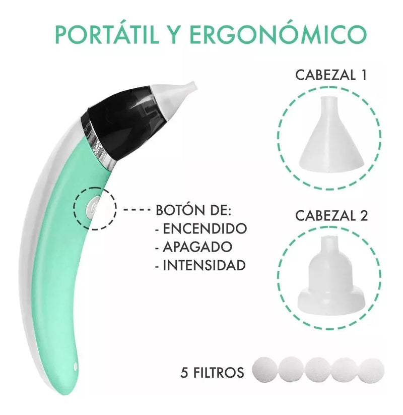 Aspirador Limpieza Nasal Para Bebe Niño Eléctrico Automatico Color Verde claro