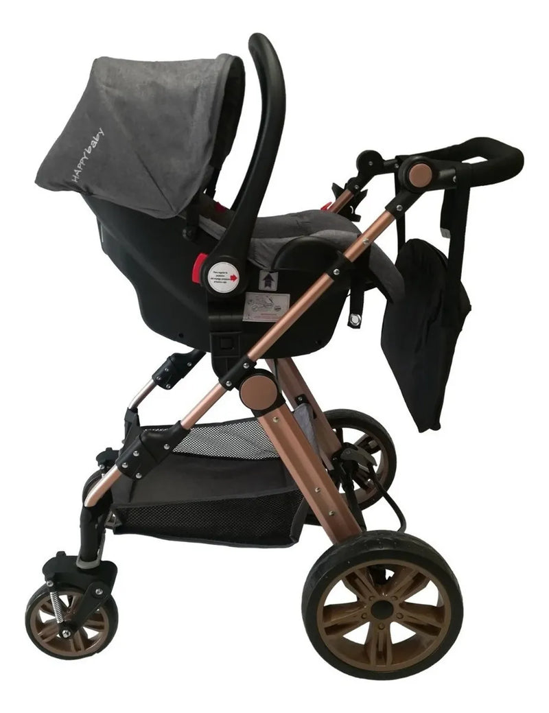Coche de paseo Happy Baby Alizze travel system gris con chasis color dorado