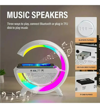 Parlante Bluetooth Con Luz Rgb Y Carga Inalámbrica + Reloj Blanco