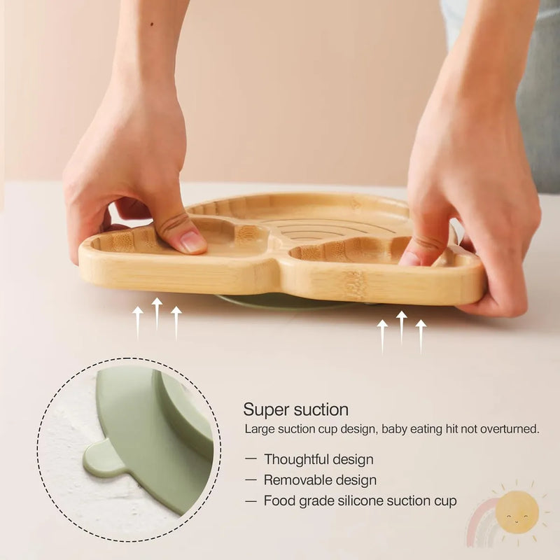 Set De Platos De Bambú Antideslizante Y Silicona Para Bebés