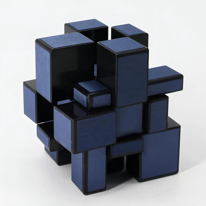 Cubo Rubik 3x3 Mirror Qiyi Espejo Azul Acero Cuerpo Negro 5.6cm