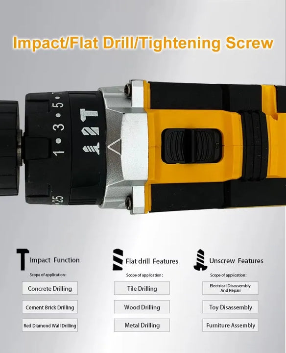 Taladro SISDATA Inalámbrico Percutor Potencia Real 650w 2 Bat Color Amarillo Frecuencia 50Hz /60Hz