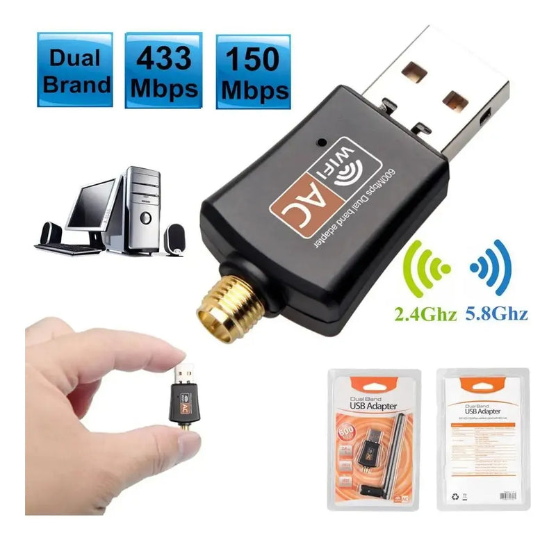 Receptor Wifi 600mbs Doble Banda Tarjeta Usb Dual 2.4-5 Ghz