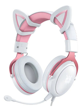 Audifonos Gamer Onikuma X10 Orejas Blancos Con Rosado Rgb Color Blanco