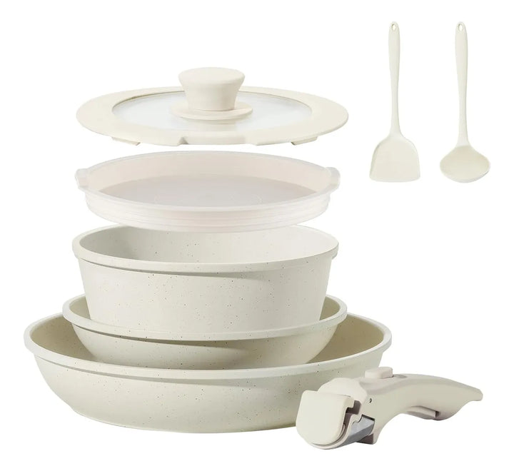 Juego De Ollas, Sartenes Antiadherentes, Cerámica No Tóxicos Crema