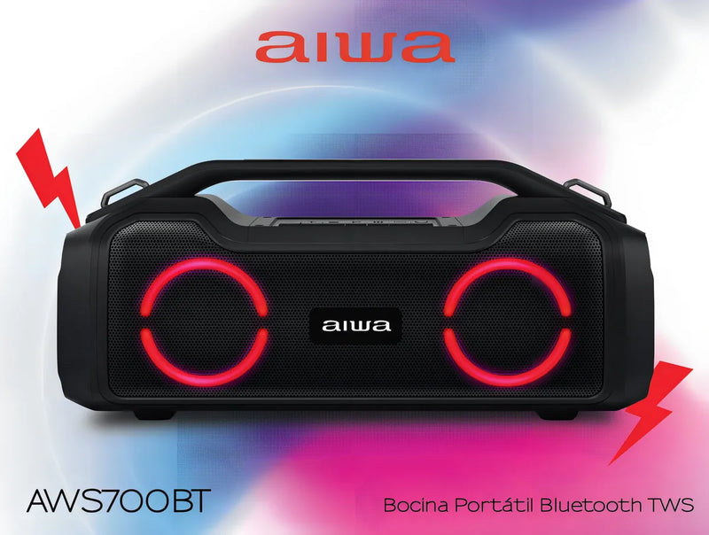 Parlante Aiwa AWS700BT portátil con bluetooth waterproof negra