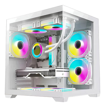 Gabinete Chasis Para Pc Gamer Pecera Argb Blanco + 5 Cooler