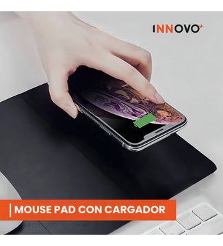 Mouse Pad Con Cargador Inalambrico Inductiva Para Celular Elegante Cuero Color Negro