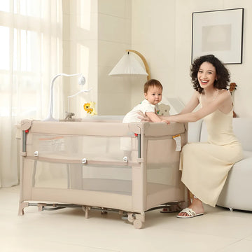 Cuna Plegable 5 En 1 Con Cambiador Y Música Beige