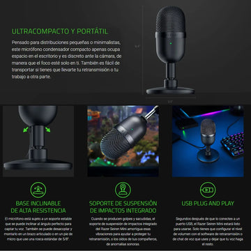 Micrófono Usb Gamer Razer Seiren Mini Compact Supercardioide Negro Clásico