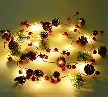 Guirnalda Navideña Artiflr 6 7ft Con Luces Led Y Berries Roj