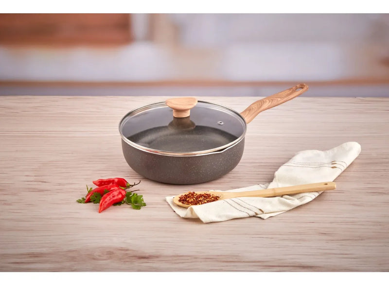 Sartén Profundo Imusa Natural Stone 24cm Con Tapa De Vidrio Color Gris
