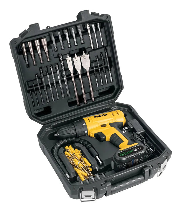 Taladro Inalámbrico 3/8 12v Acc Y Estuche Pretul 27120 Color Amarillo