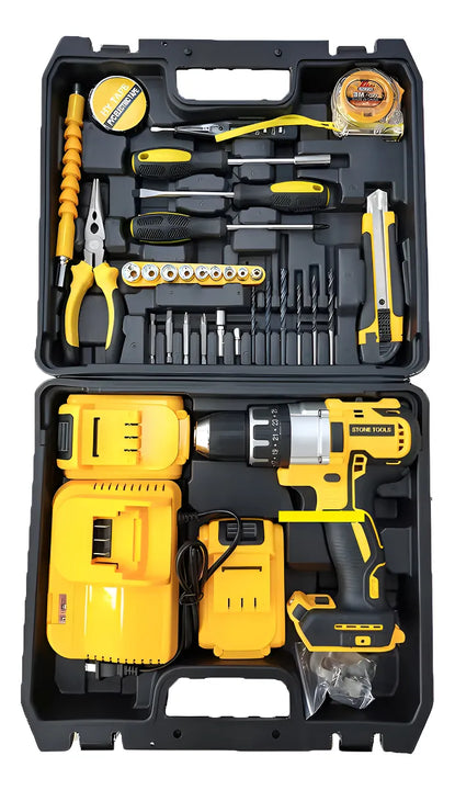Taladro Inalambrico 2 Baterias Herramientas 34 Piezas Color Negro/amarillo