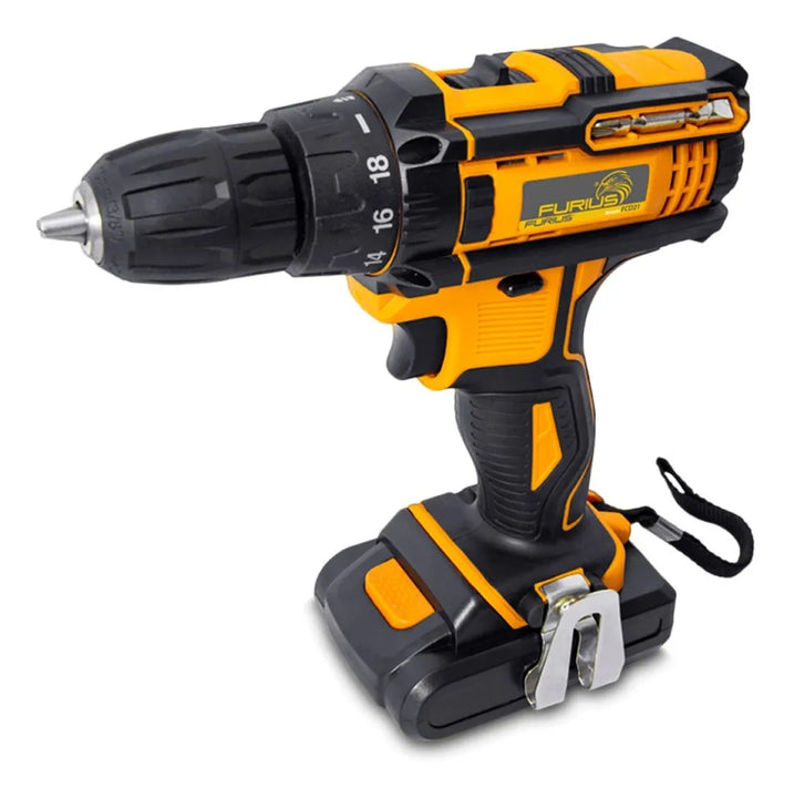 Taladro Percutor Inalambrico 1/2 Furius Fcd21 Color Amarillo