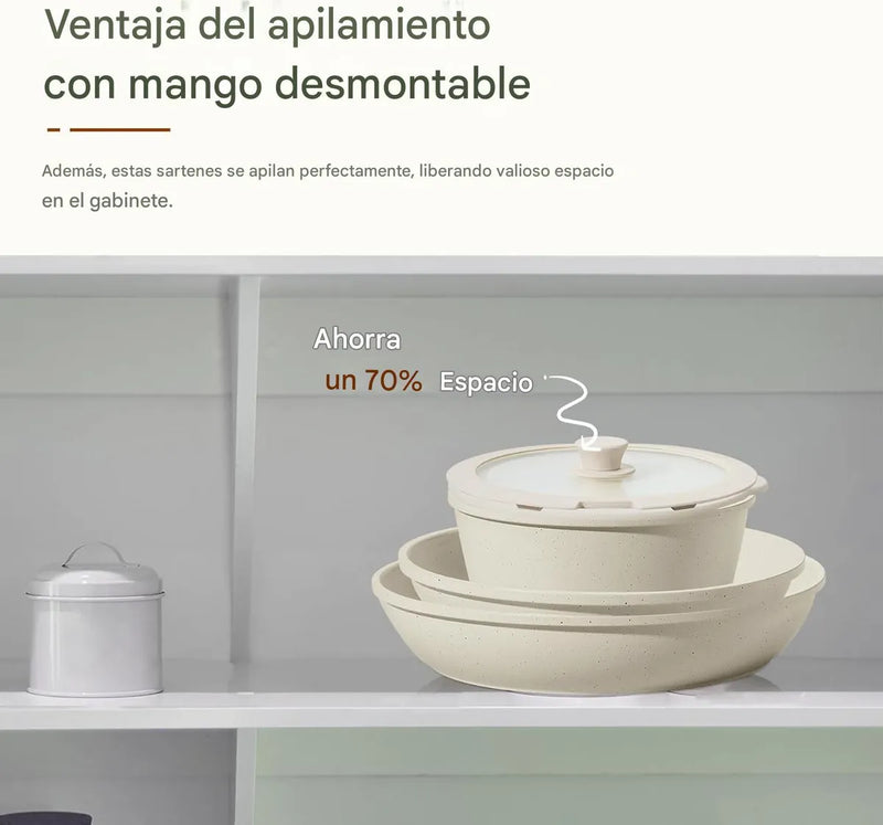 Juego De Ollas, Sartenes Antiadherentes, Cerámica No Tóxicos Crema