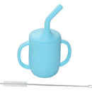 Vaso Pitillo Silicona Bebés Taza Entrenamiento Con Cepillo Color Celeste