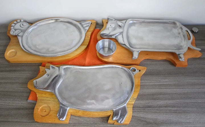 Plato Churrasco En Madera Y Aluminio Vaca