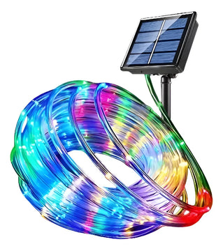 Luz Led Solar Navideña, Manguera X 12 Metros Y 100 Leds Multicolor
