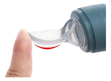 Tetero Biberón Azul Dispensador Alimentos Bebés 40 Ml Uso Azul Chupo 3 Tamaño Alimento + CAyuda Habilidades Control Sin Bpa Libre Bps Sin Ftalatos Silicona Grado Alimenticio Versátiluchara Dispensar