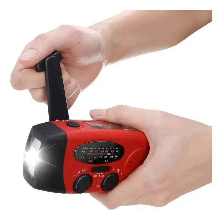 Radio Recargable Solar Crank Con Linterna Y Power Bank Rojo