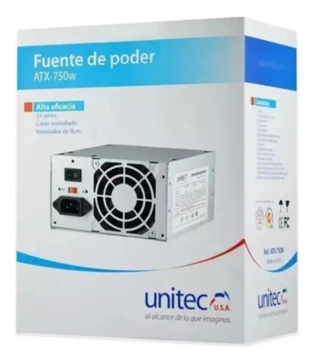 Fuente De Poder Unitec Atx 750w Ventilador De 8cm Gris