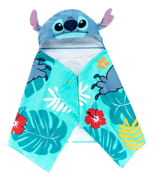 Toalla De Algodón Con Capucha Para Niños Stitch Azul Acero