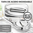 Set x2 Sartenes de Acero Quirúrgico 18/10 con Tapa, Cocina Gourmet Saludable, Alta Durabilidad, Antiadherente Natural sin Revestimientos, Apta para Todo Tipo de Estufas