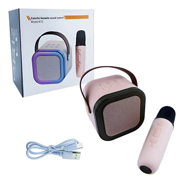 Mini Parlante Karaoke K12 Audiok Con Efectos De Luz Y Efectos De Voz Color Rosa