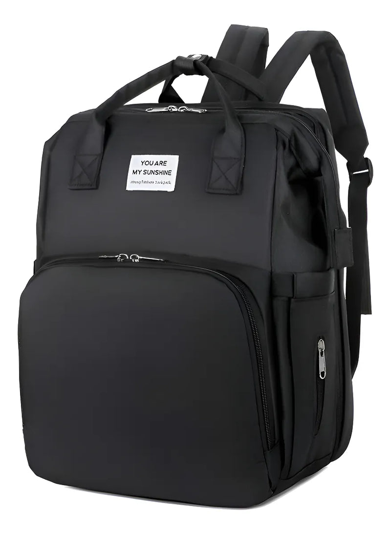 Mochila Pañalera Cuna Impermeable Multifunción Bebé Viaje Color Negro