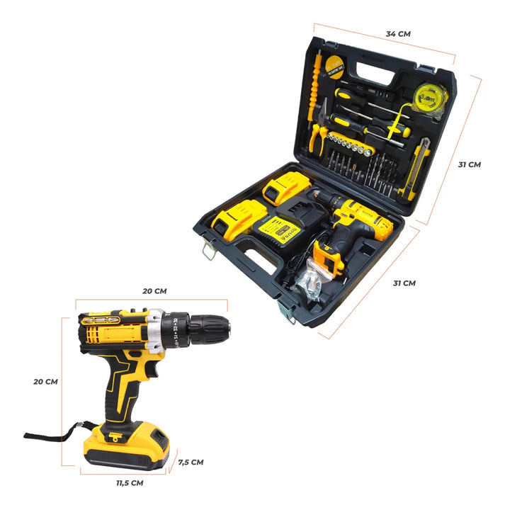 Taladro Percutor Atornillador Todoen 1 Kit Herramienta Basic Amarillo 50