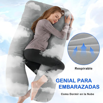 Almohada Embarazo Cuerpo Entero Tela Peluche Forro Interno 52 Bits Color Gris