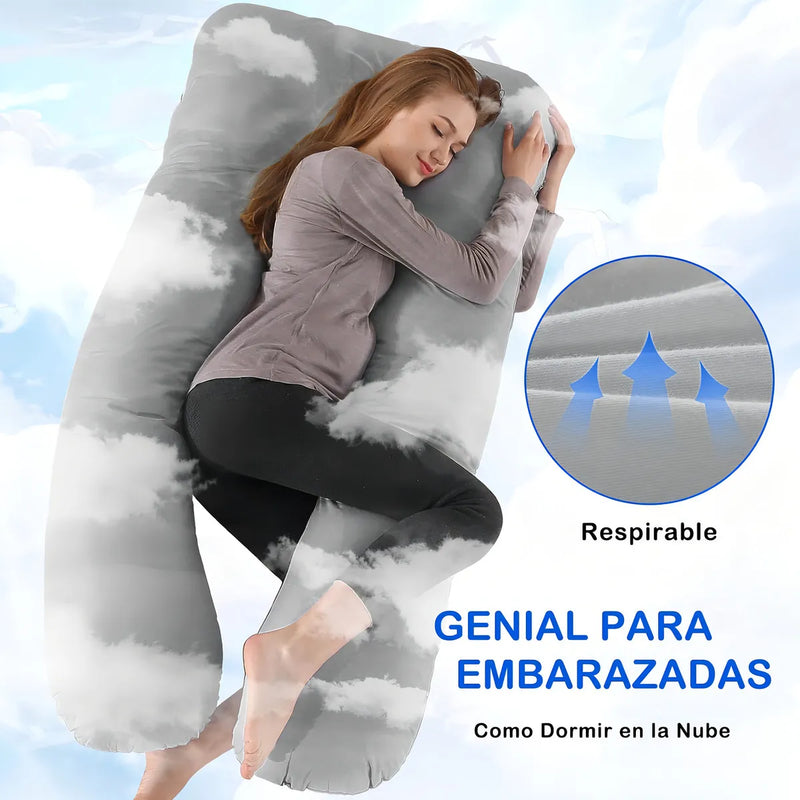Almohada Embarazo Cuerpo Entero Tela Peluche Forro Interno 52 Bits Color Gris