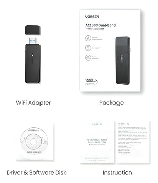 Adaptador Wifi USB 1300 Mbps inalámbrico de 5 GHz de doble banda Ugreen