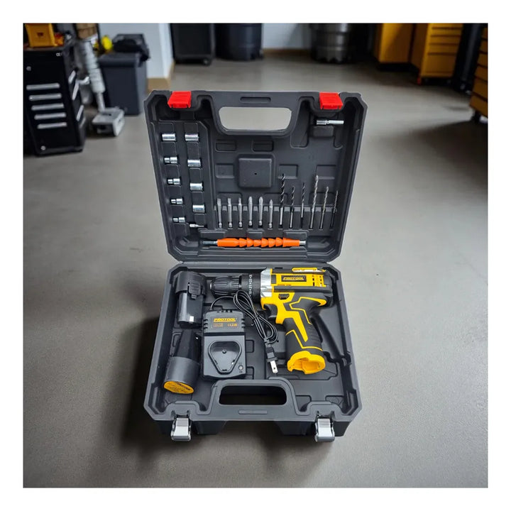 Taladro Inalámbrico Percutor Atornillador 18v Con Accesorios - Negro