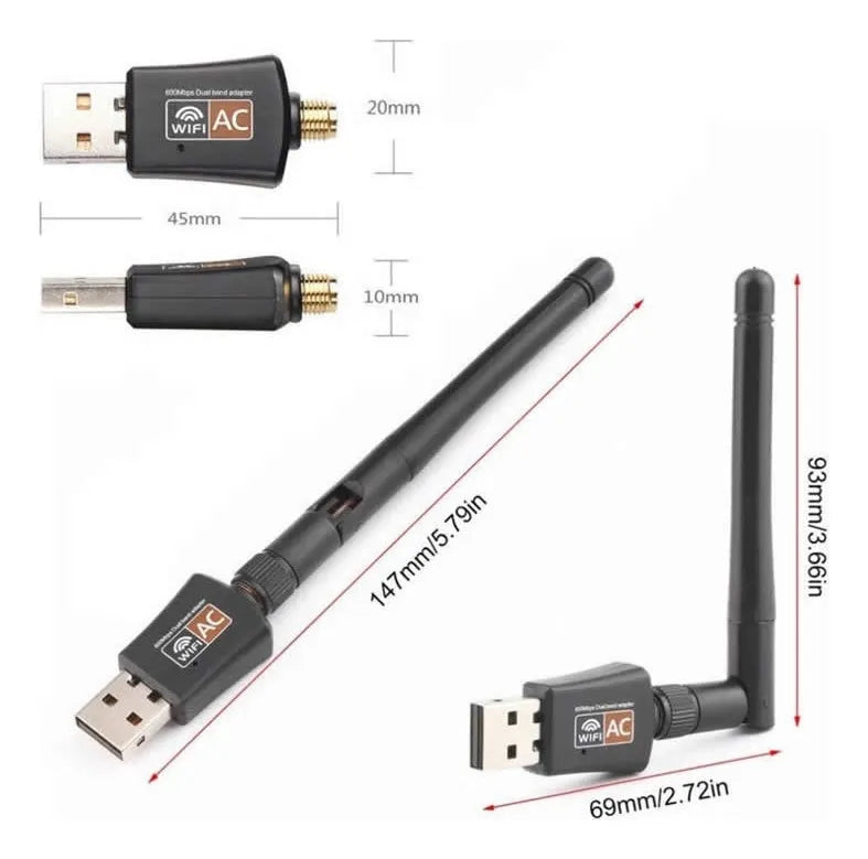 Receptor Wifi 600mbs Doble Banda Tarjeta Usb Dual 2.4-5 Ghz