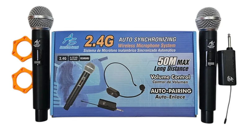 Micrófono Inalámbrico 2doble Receptor Plug American Sound Negro