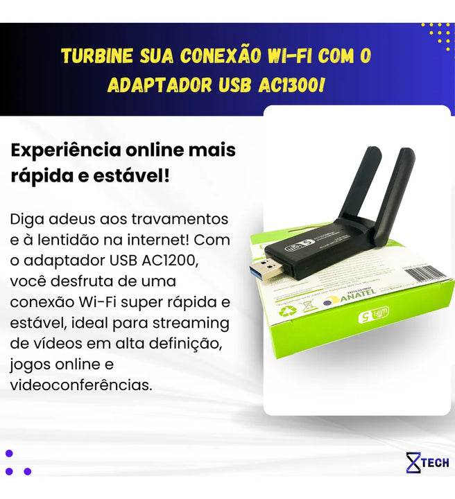 Adaptador Wifi Usb 5g Dual Band 1300mbps Com Antena