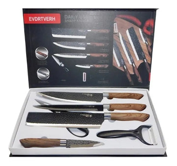 Set 1 Pelador 4 Cuchillos 1 Par Tijeras Cocina Regalo Negro