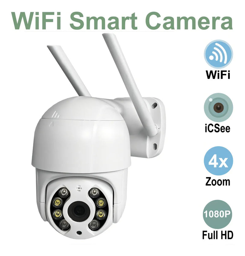 Cámara de seguridad WiFi para exteriores, 2 megapíxeles, sonido, visión nocturna, color blanco
