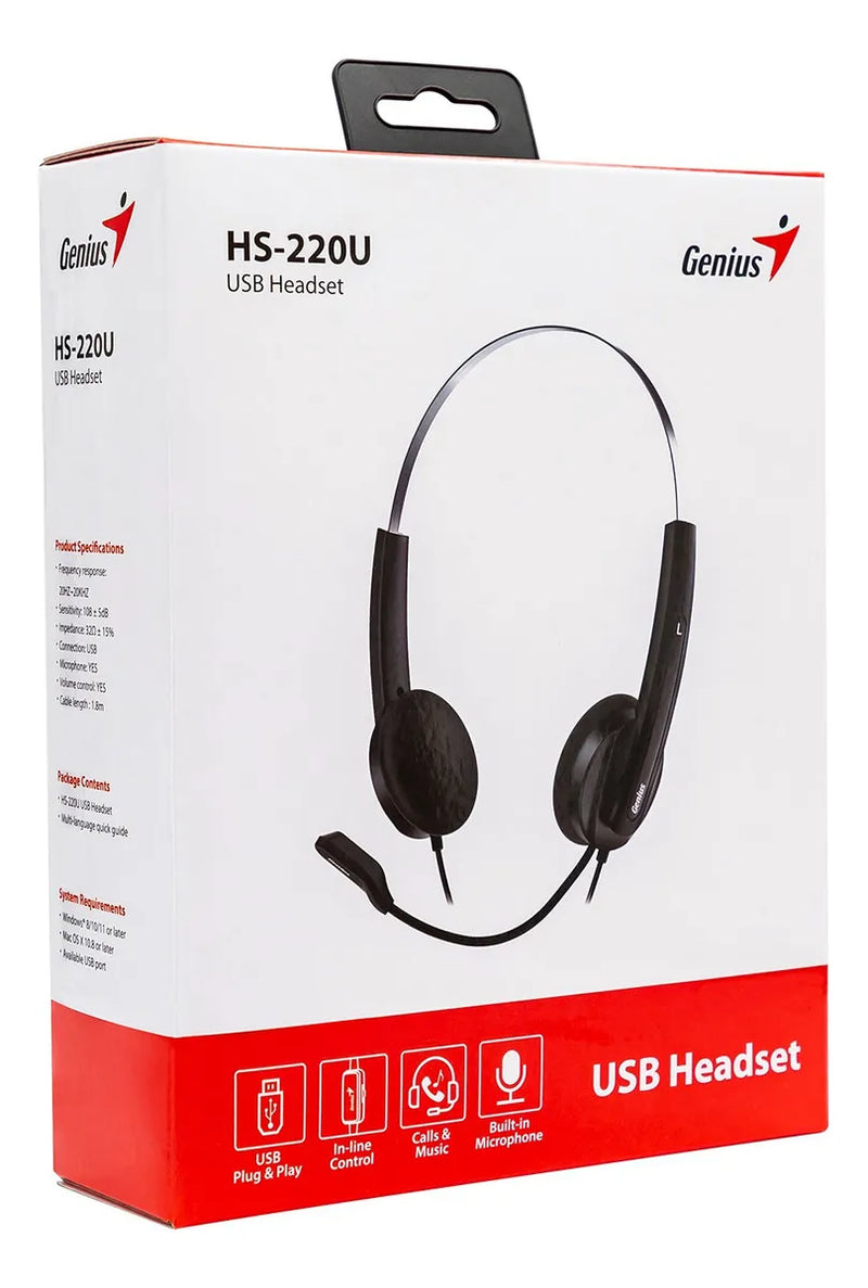 Auriculares Con Micrófono Genius Hs-220u Usb Color Negro